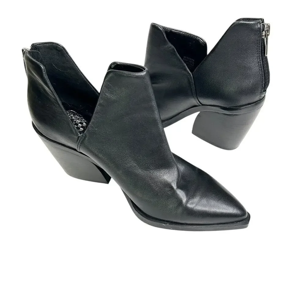 Vince Camuto Gigietta 7.5 Black Leather Booties Size 7.5 Pointed Toe Block Heel